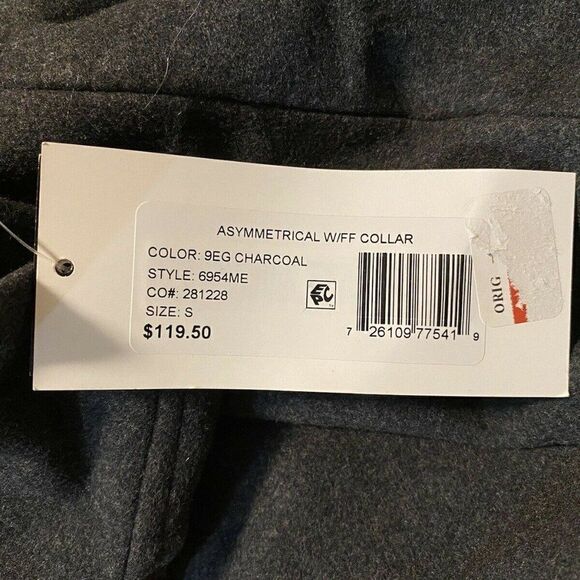 Maralyn Me Juniors Faux-Fur-Trim Hooded Asymmetrical Charcoal Coat Small NWT - Picture 9 of 9